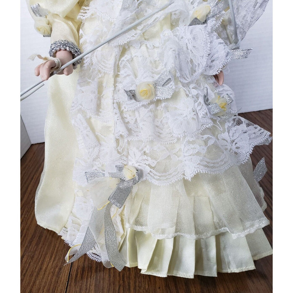 Red Haired Girl in Yellow Southern Dress With Parasol 16 Inch Porcelain Doll - Picture 7 of 9